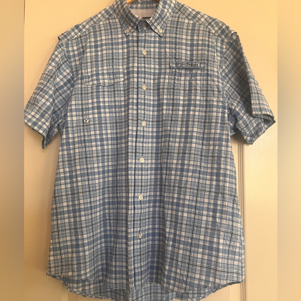Vineyard vines men’s harbor shirt Blue and White Button Down Shirt L